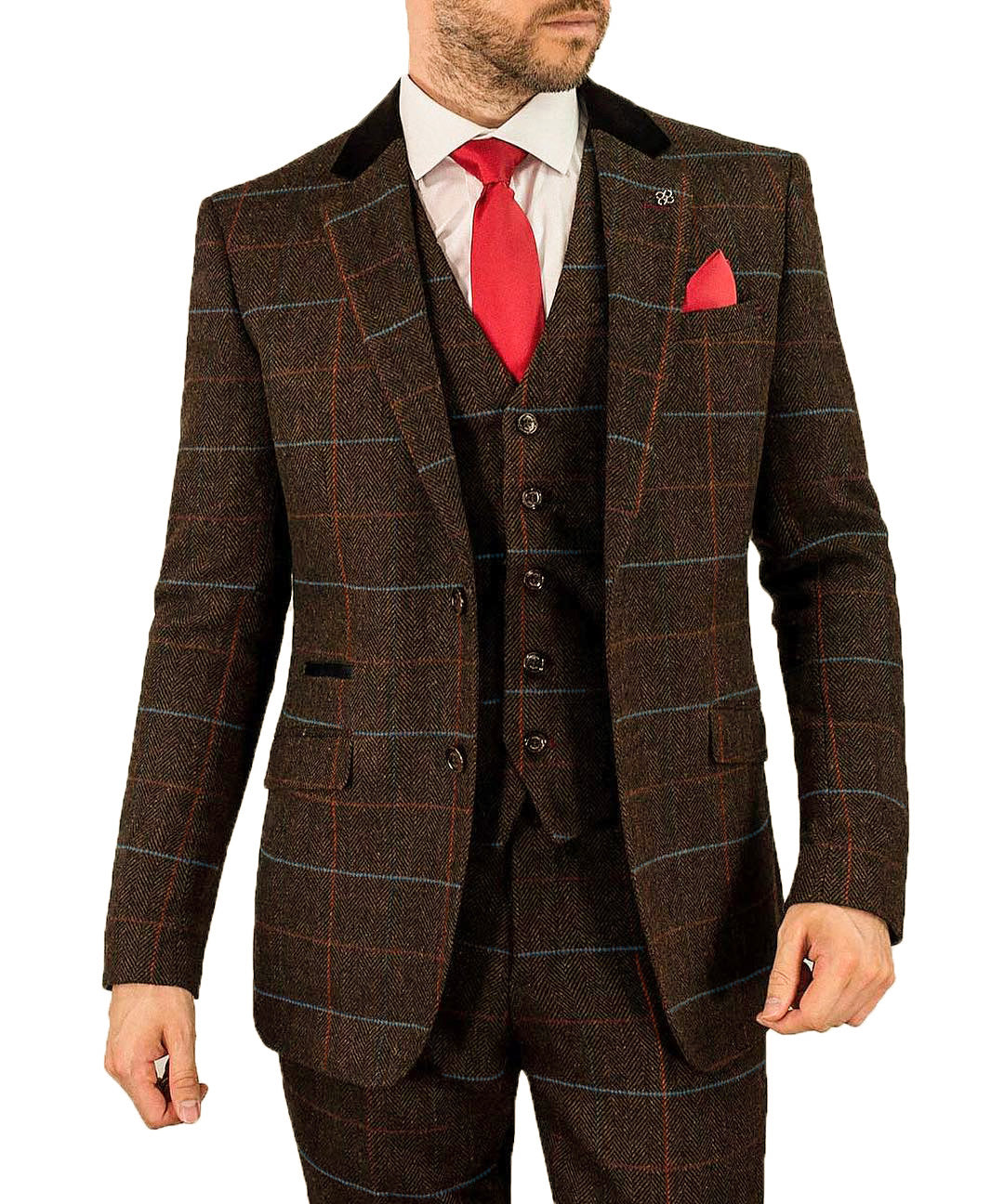 MoranX Men's Suit Regular Fit 3 Piece Wool Checked Tweed Wedding Menswear