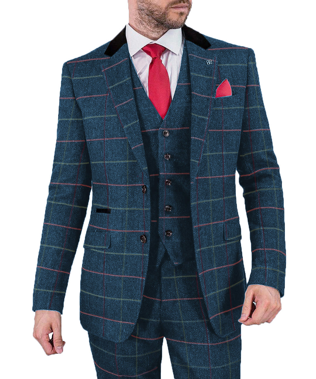 MoranX Men's Suit Regular Fit 3 Piece Wool Checked Tweed Wedding Menswear
