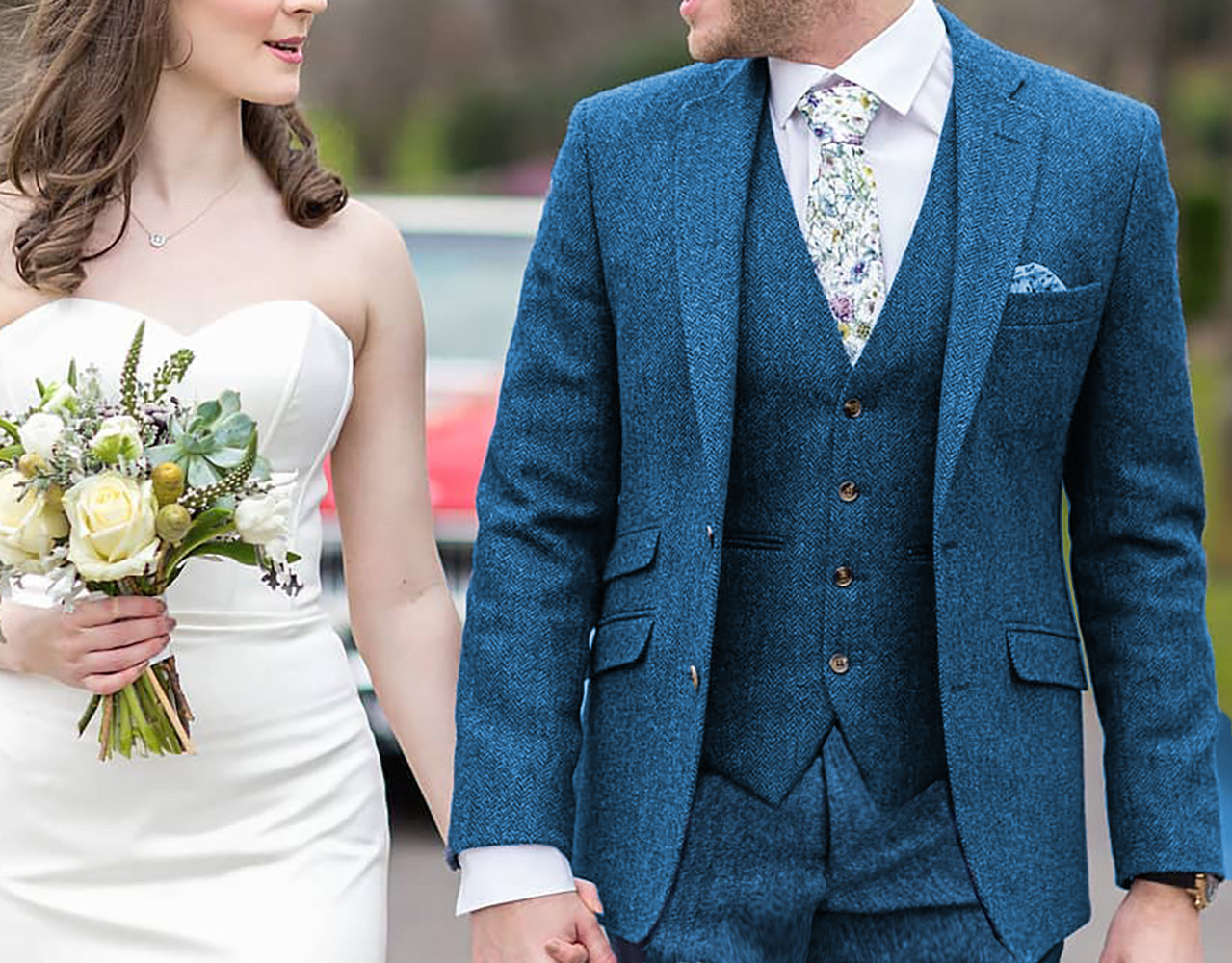 MoranX Men's Suit 3 Piece Wool Tweed Wedding