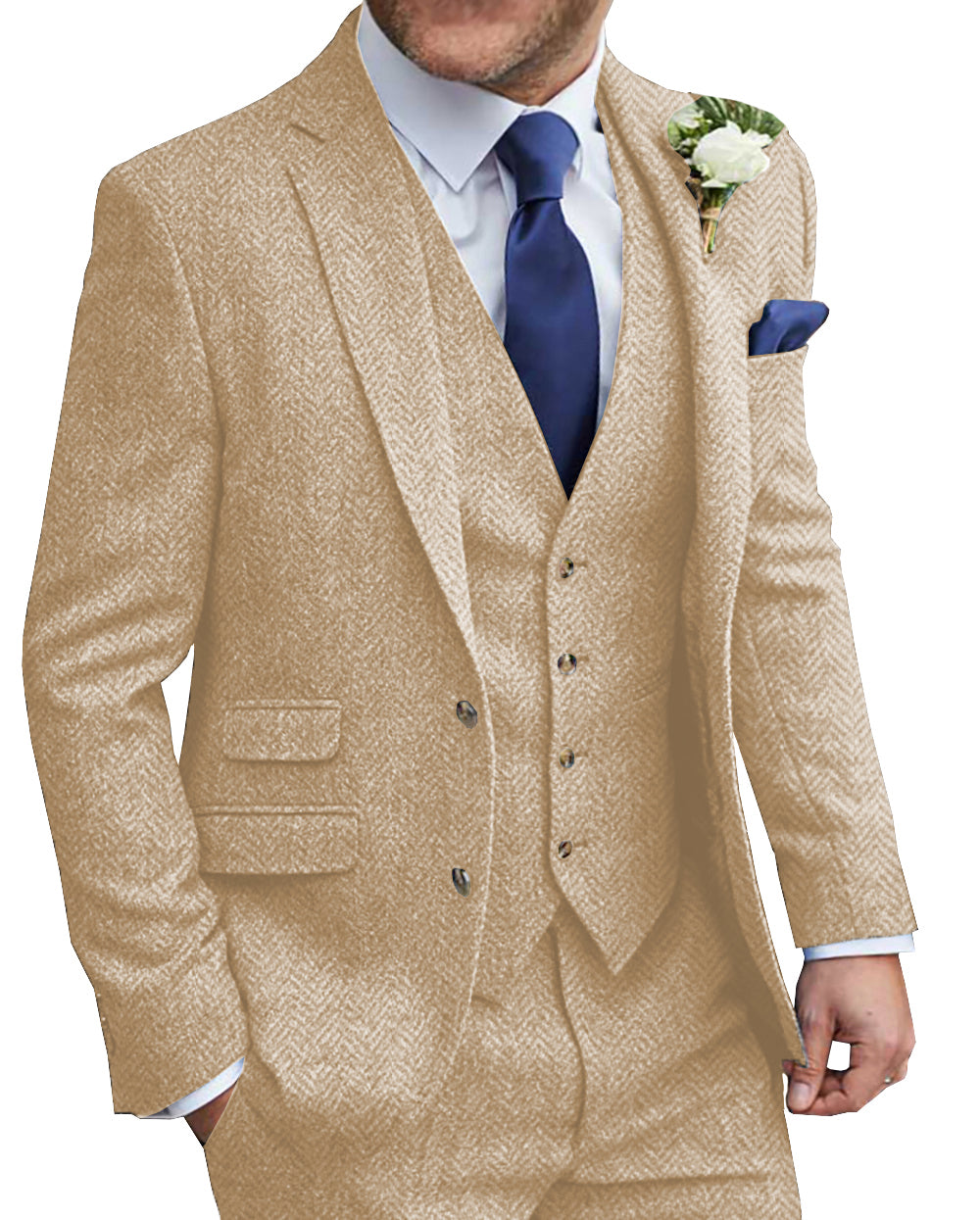 MoranX Men's Suit 3 Piece Wool Tweed Wedding