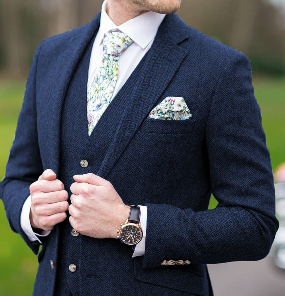 MoranX Men's Suit 3 Piece Wool Tweed Wedding