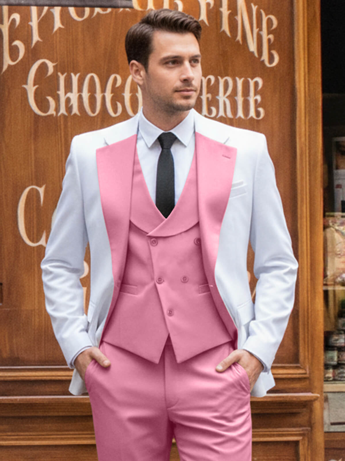 Men's Contrast Slim Fit Suits 3-Piece