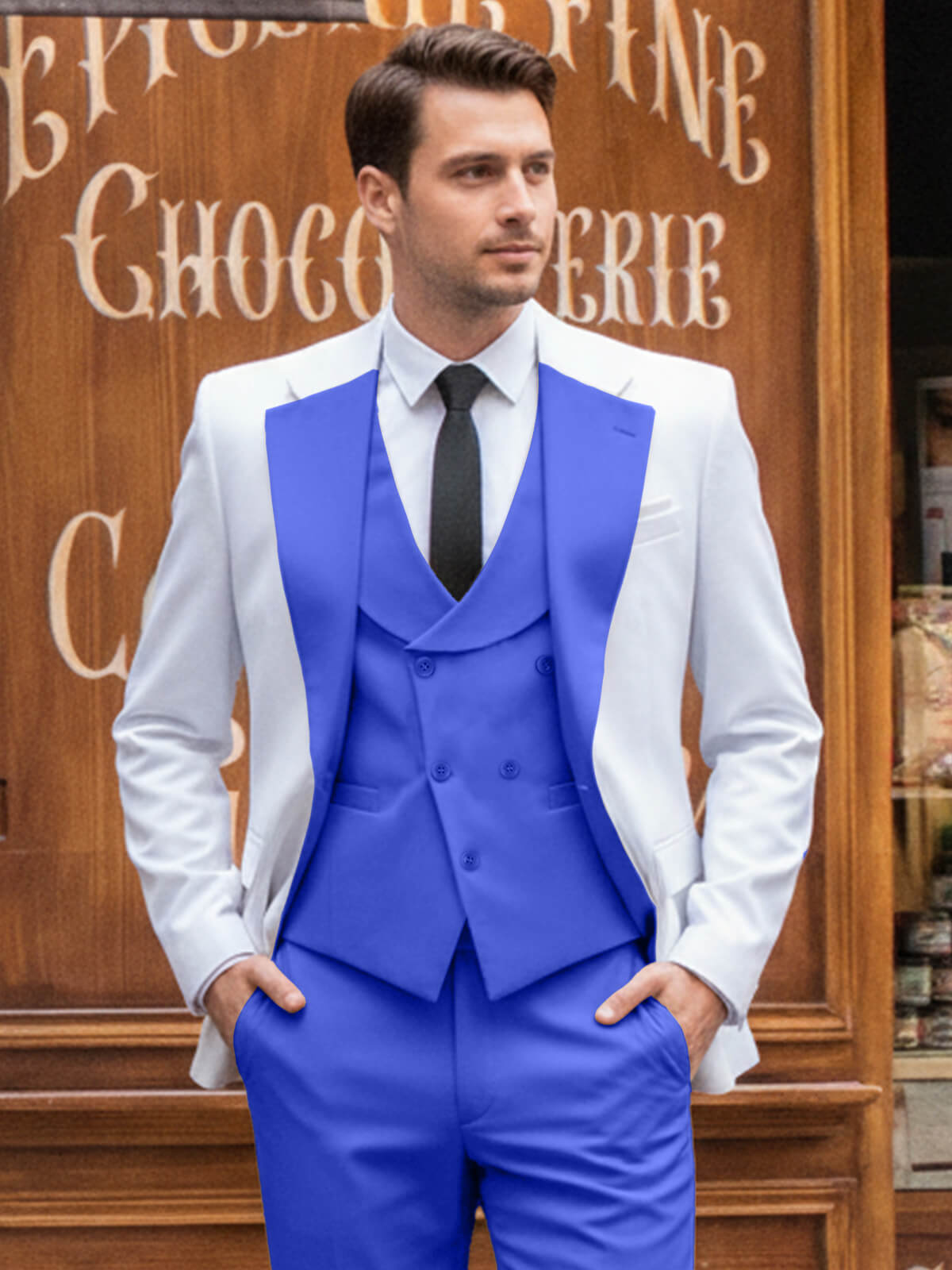 Men's Contrast Slim Fit Suits 3-Piece