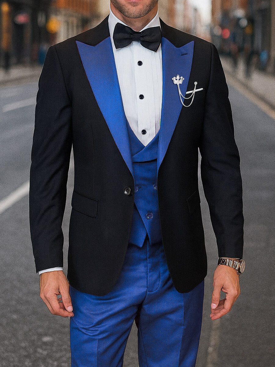 Men's Contrast Lapel Tuxedo Suit 3 Piece Slim Fit
