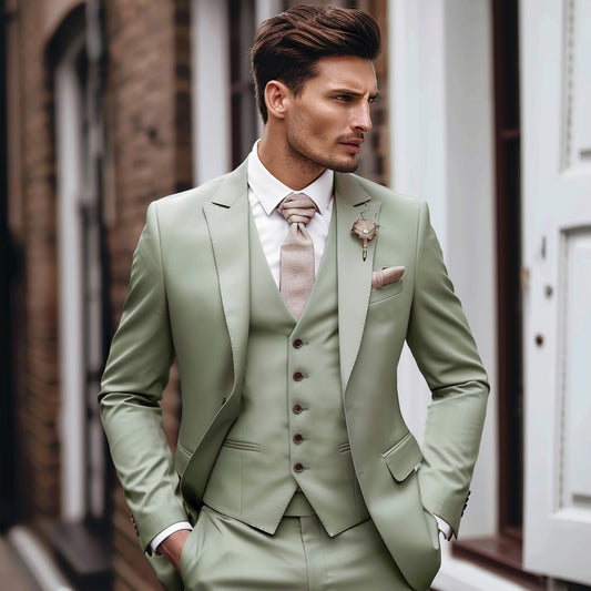 Men's Suits 3 pieces Unique Sage Green Formal Attire Business Suit