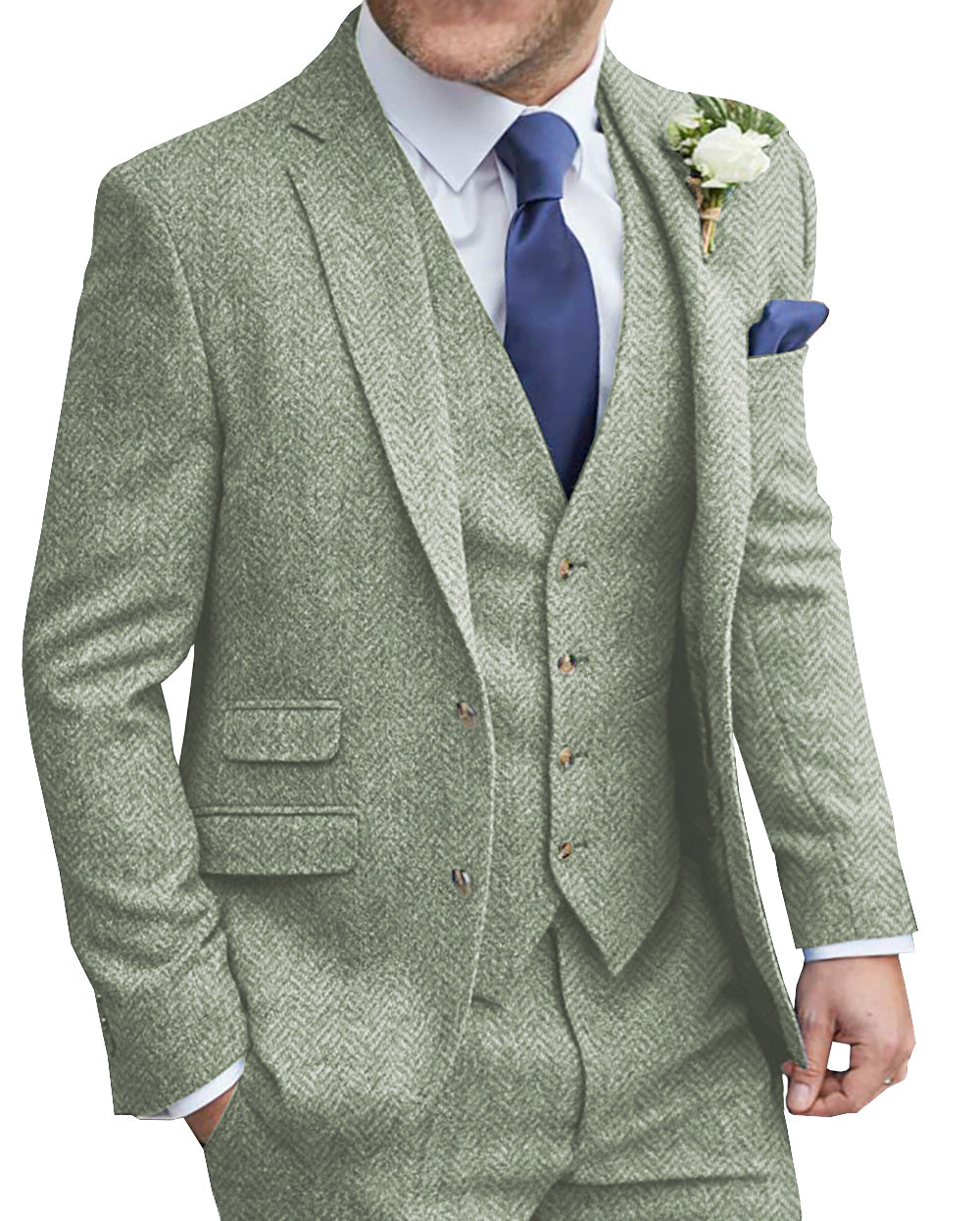 MoranX Men's Suit 3 Piece Wool Tweed Wedding