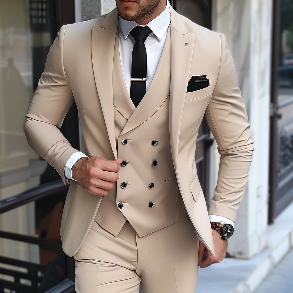 Beige Men Suits 3 pieces For Wedding Prom Slim Fit