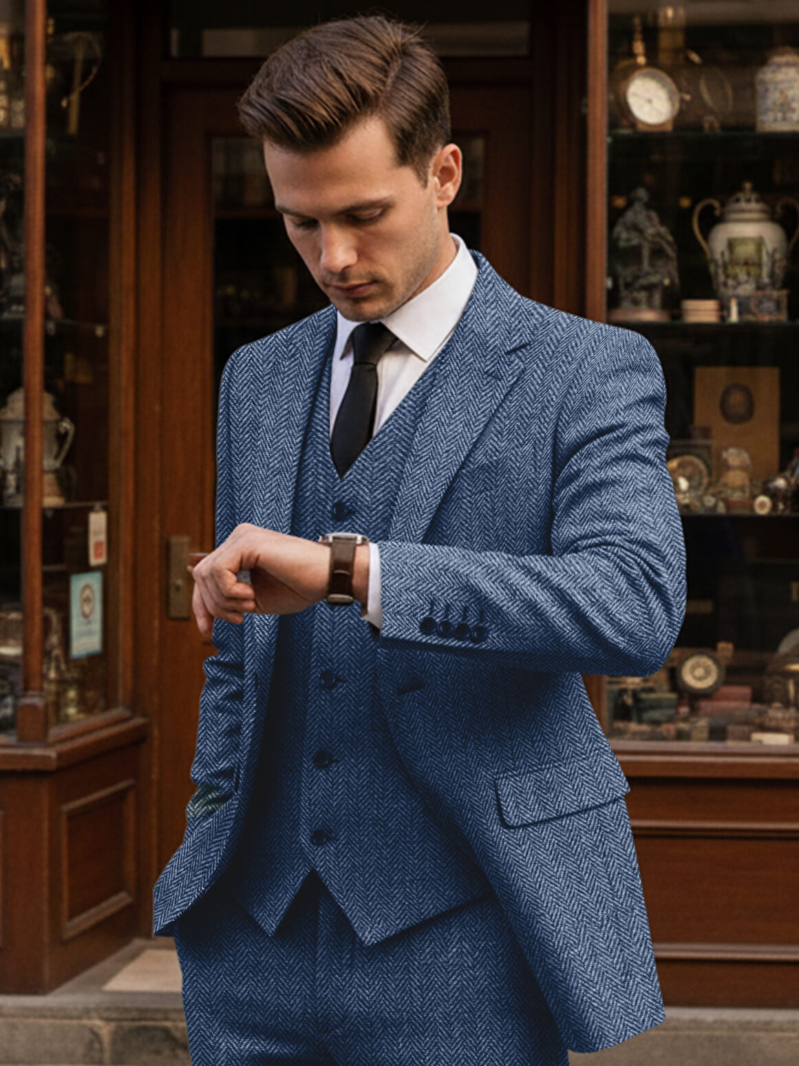 Men's 3-Piece Herringbone Suit Vintage Style