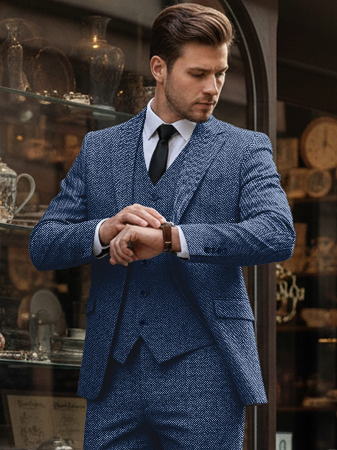 Men's 3-Piece Herringbone Suit Vintage Style