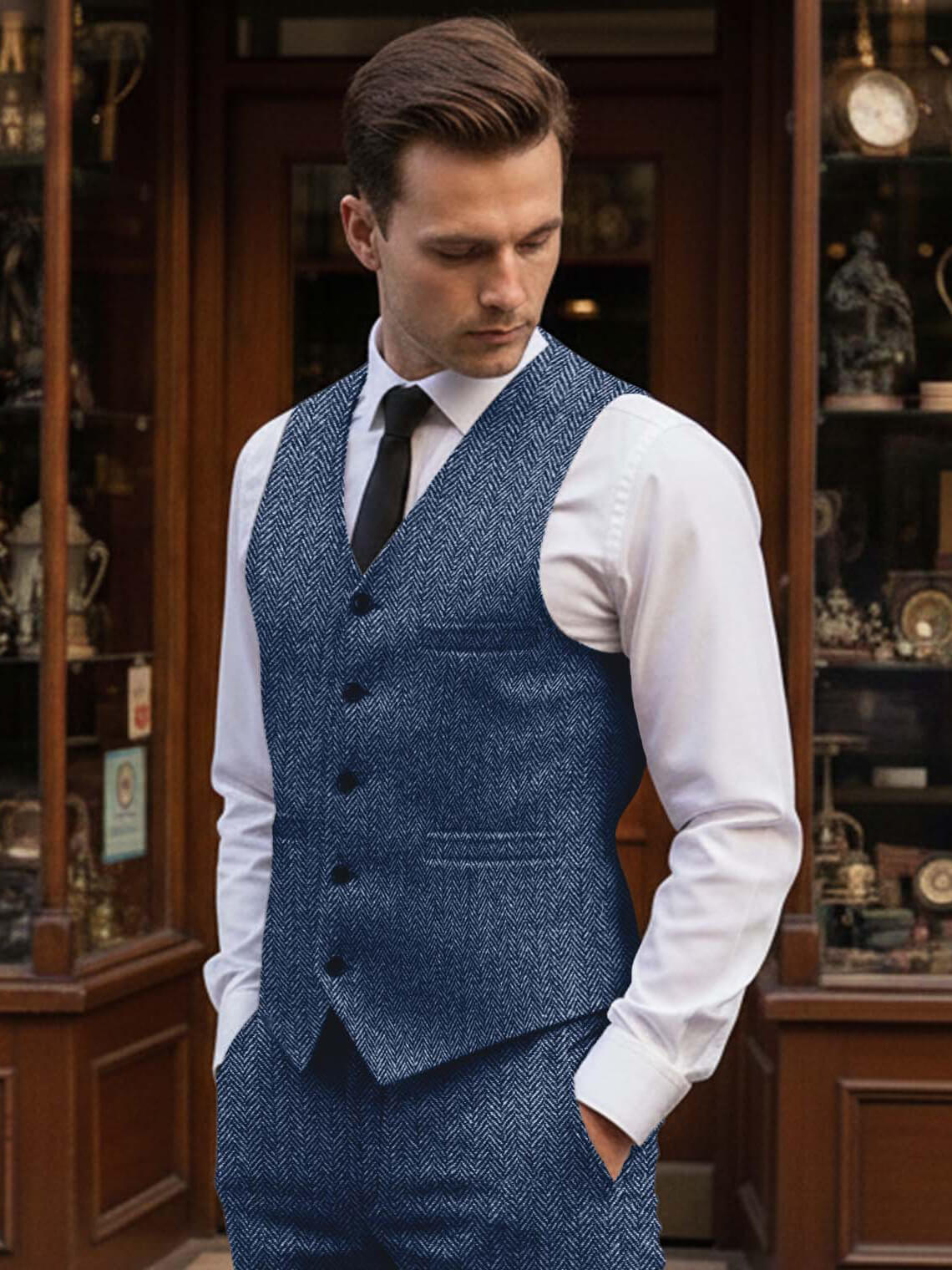 Men's 3-Piece Herringbone Suit Vintage Style