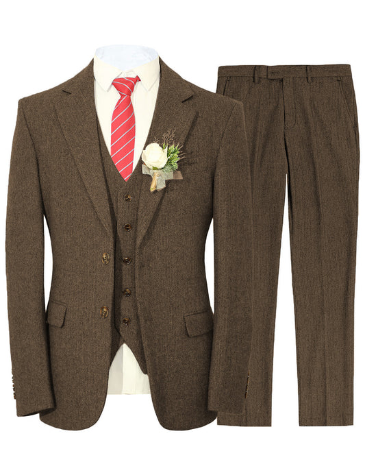 MoranX Brown Tweed Tailored Men Three Piece Suit