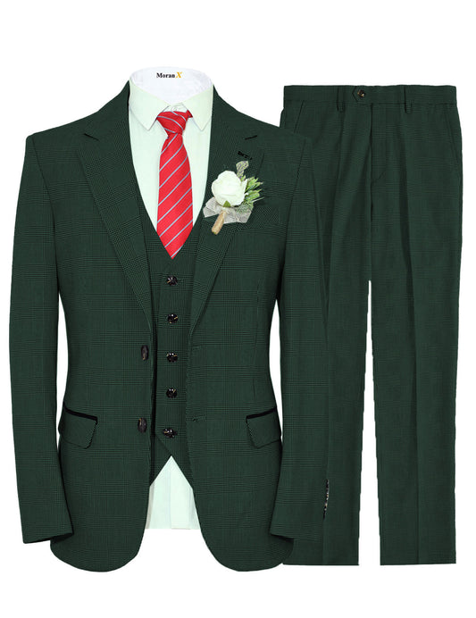 MoranX Tailored Wool Checked Men's Suit Green