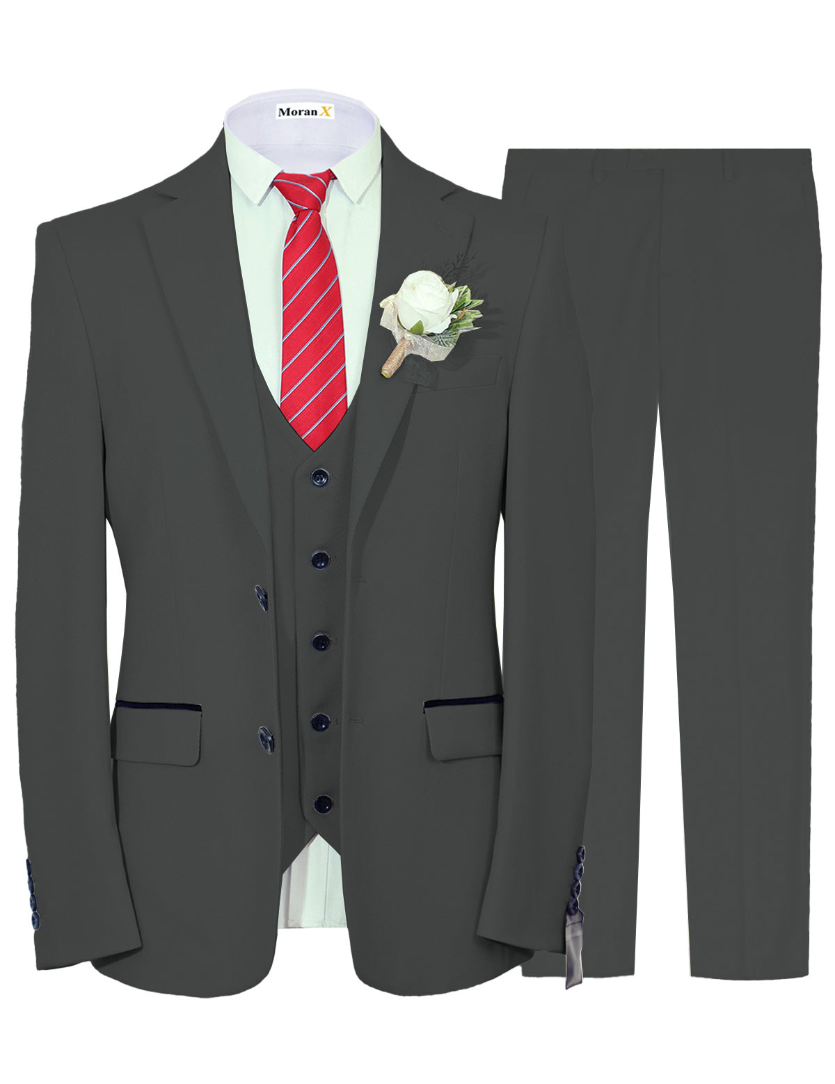 MoranX Men's Suits Slim Fit 3 Pieces Twill Tweed Wool Wedding