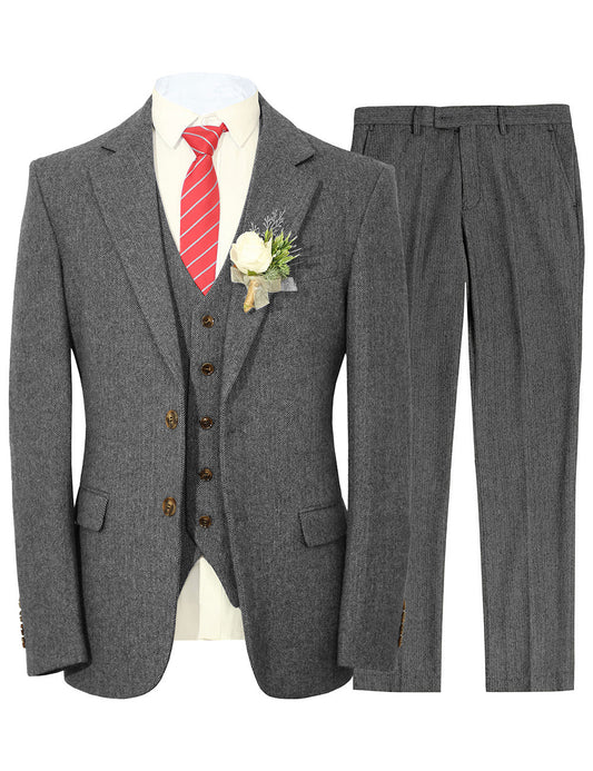 MoranX Vintage Grey Men's Suit Regular Fit Tweed Wool Herringbone