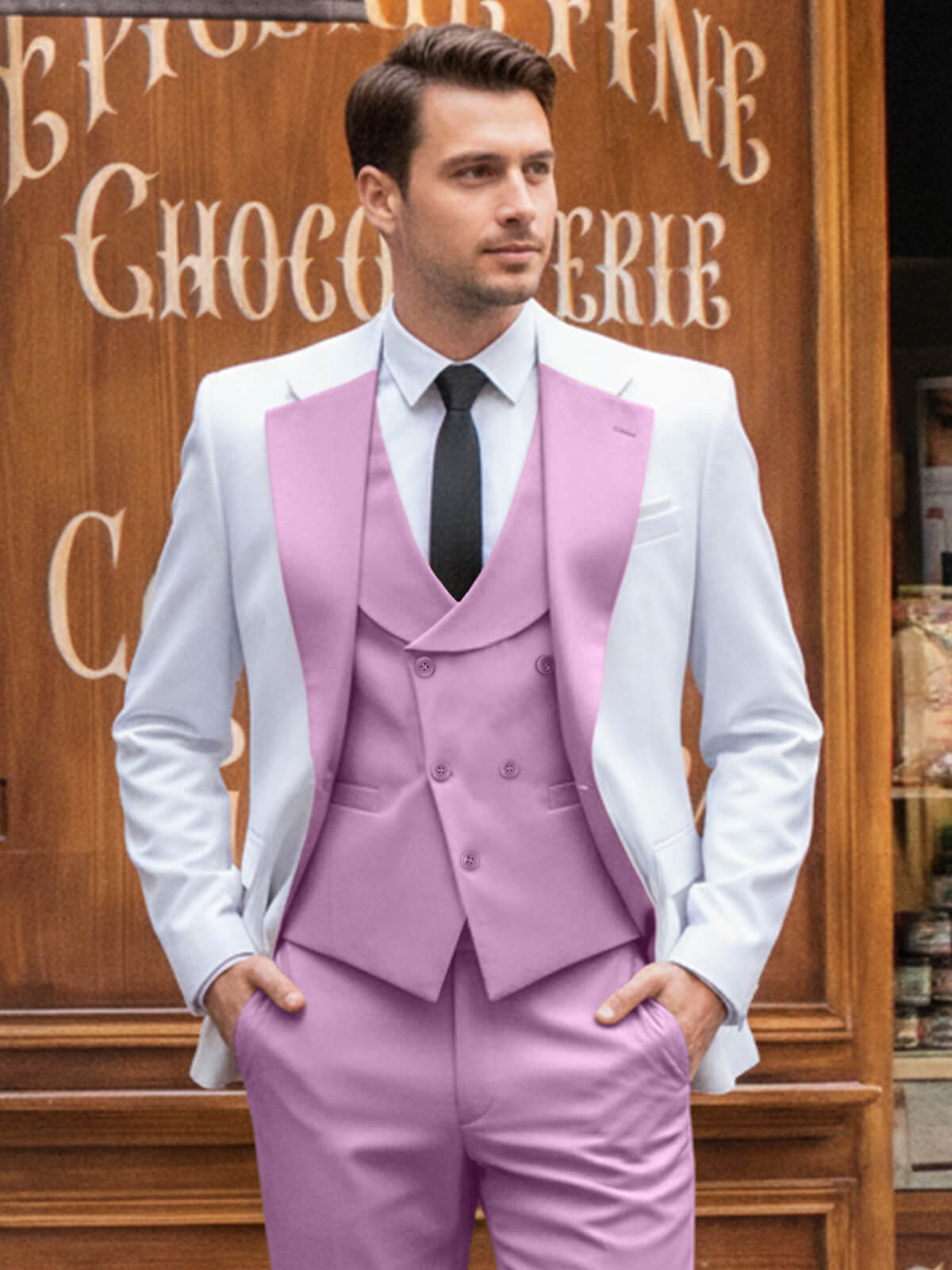 Men's Contrast  Slim Fit Suits 3-Piece