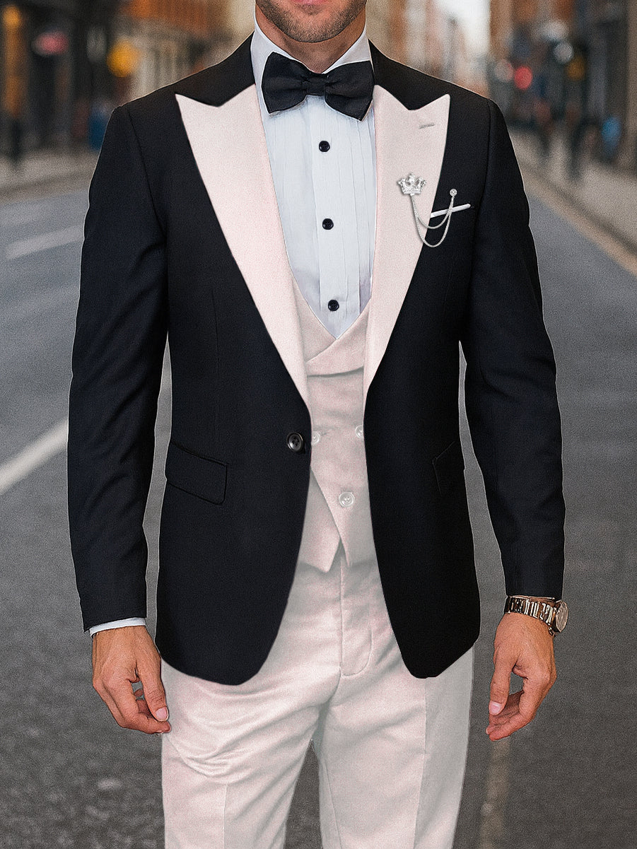 Men's Slim Fit 3 Piece Suit ¨C Contrast Notch Lapel One Button Tuxedo