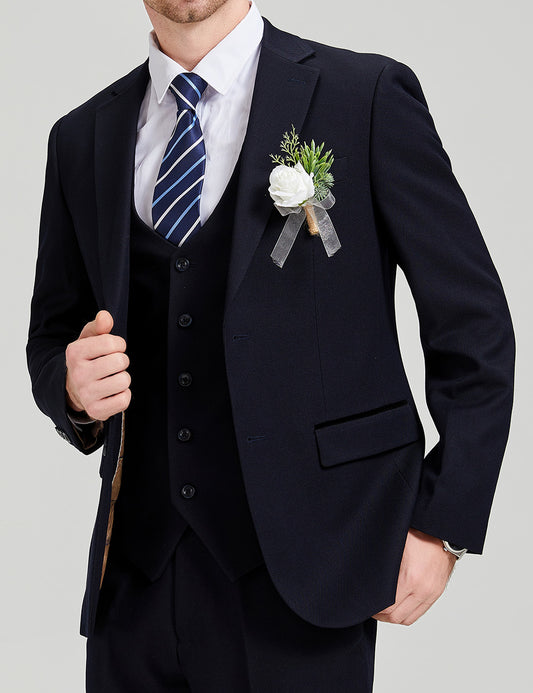 MoranX Formal Men Suit Navy Wool Suits Business Wedding Party