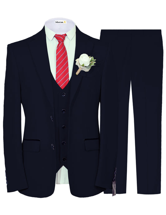 MoranX Formal Men Suit Navy Wool Suits Business Wedding Party