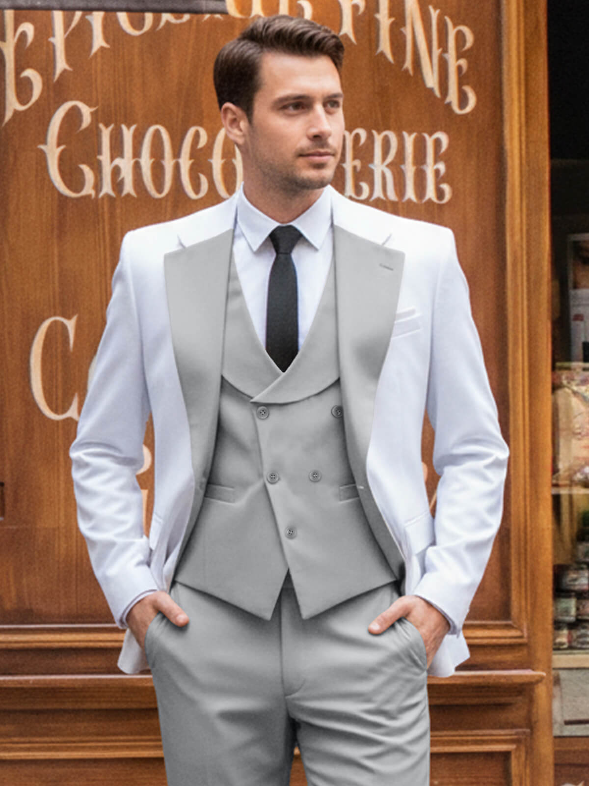 Men's Contrast  Slim Fit Suits 3-Piece