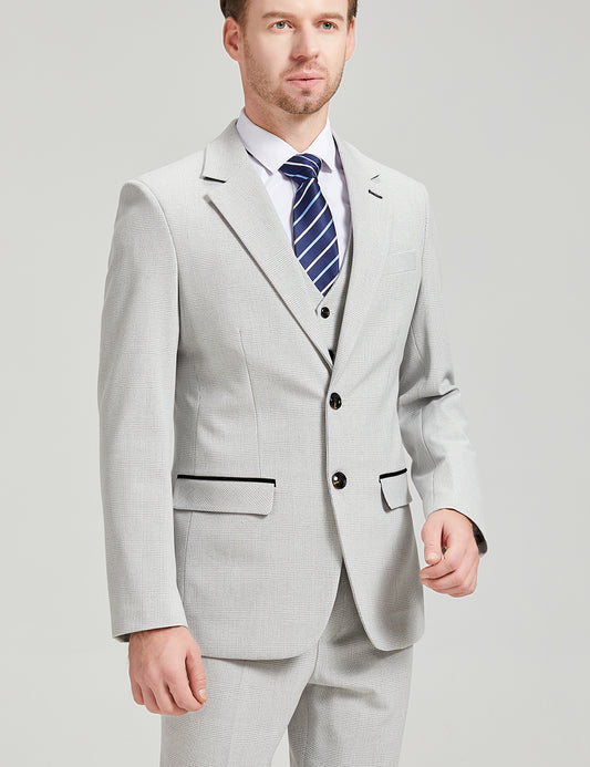 MoranX Fashion Wool Checked Men's Suit Stone White Wedding