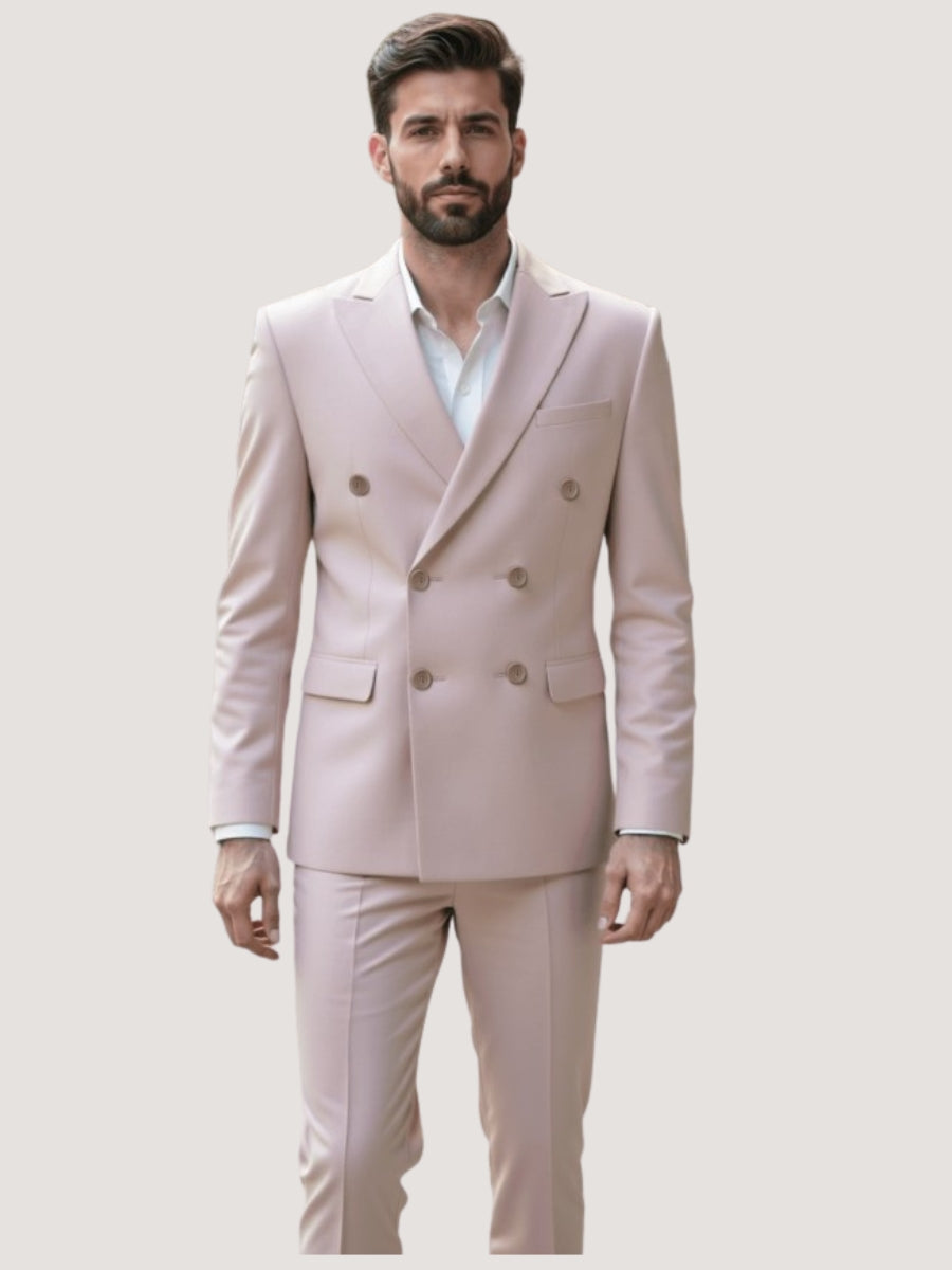 Men's Double Breasted Suit 2 Piece Regular Fit Peak Lapel