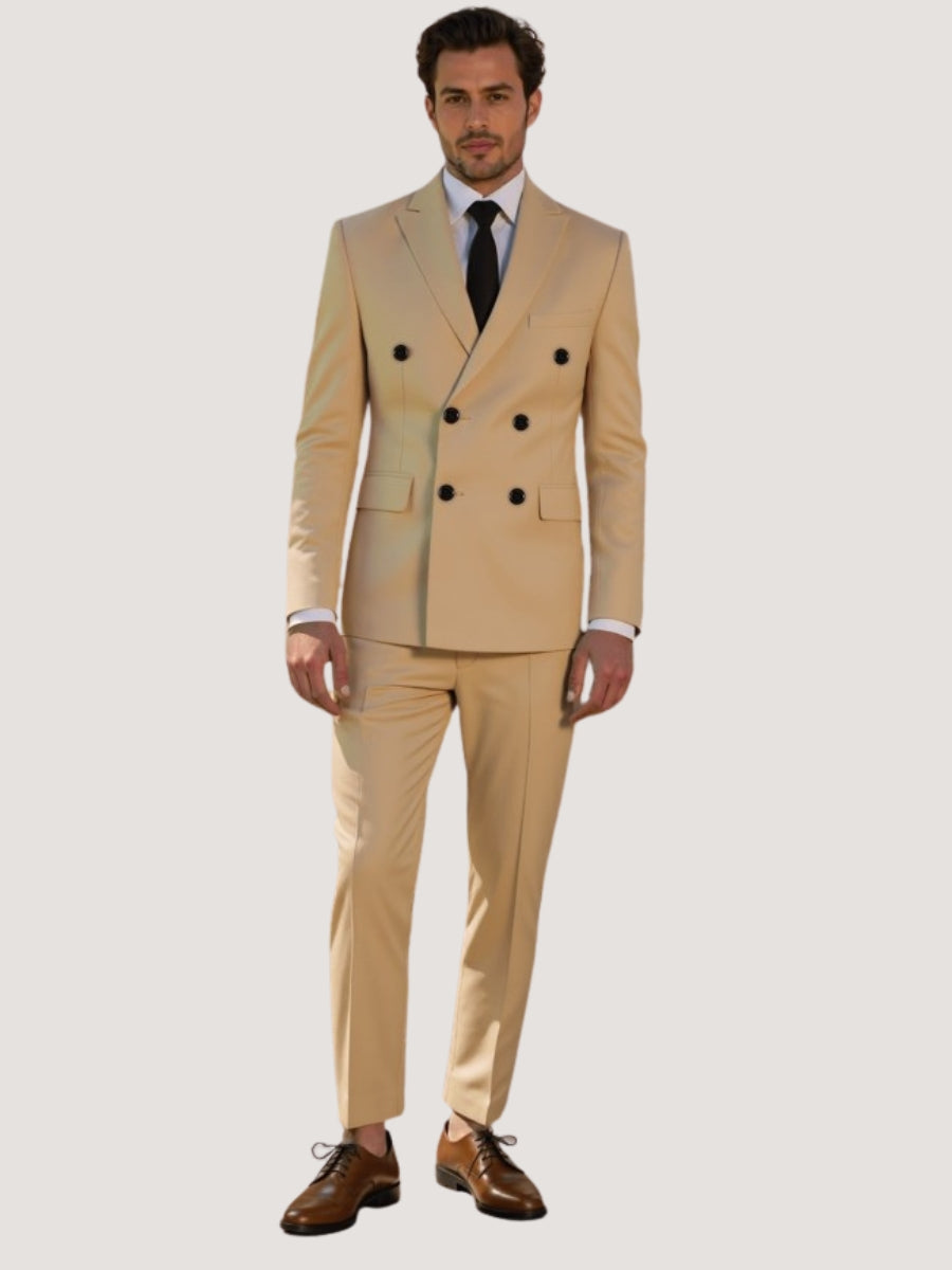 Men's Regular Fit 2 Piece Suit Double Breasted Peak Lapel