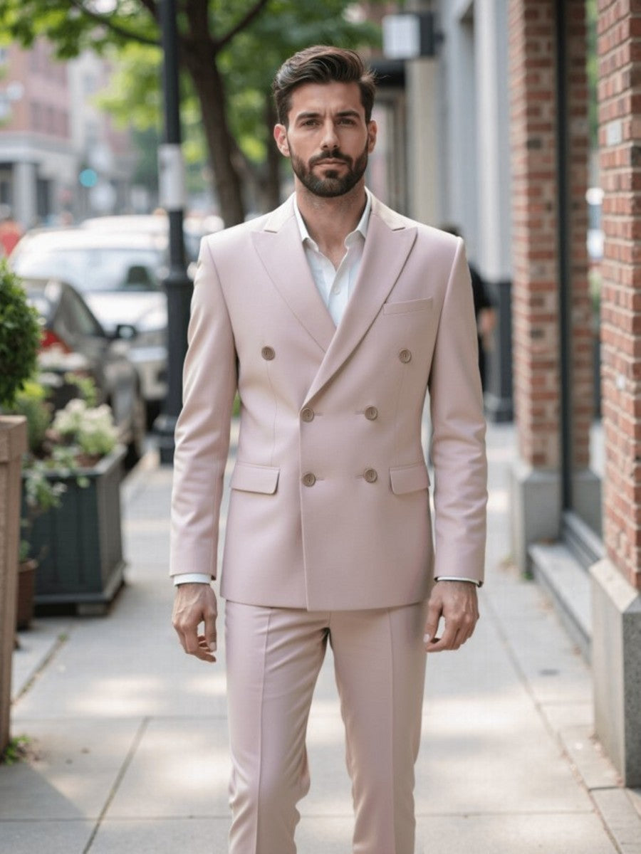 Men's Double Breasted Suit 2 Piece Regular Fit Peak Lapel